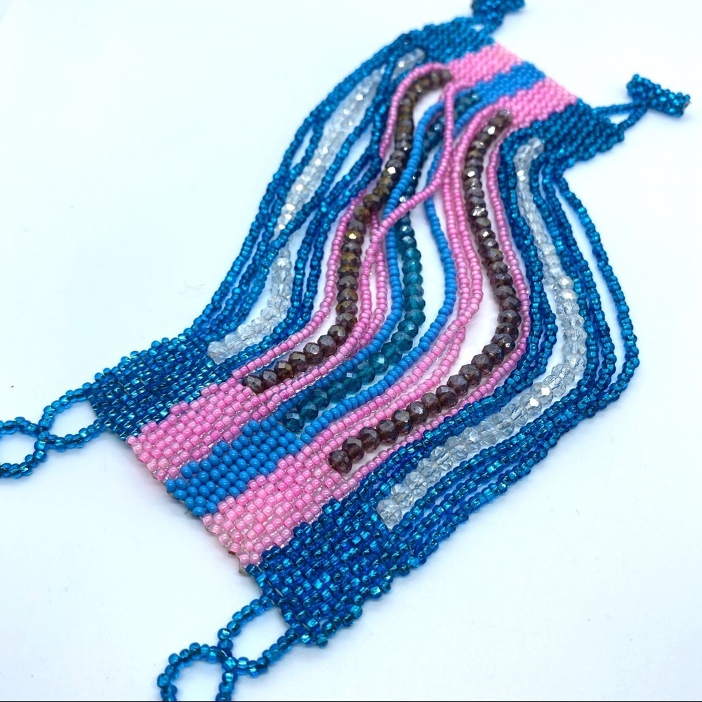 Wide Seed Bead Bracelet Cuff Artisan Made Peyote Stitch